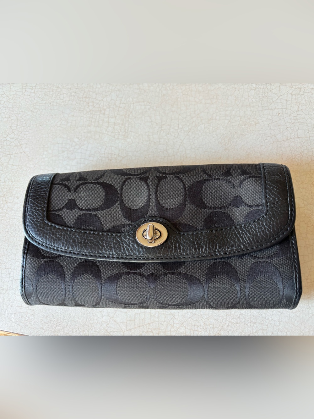 Coach Black Signature Canvas Turnlock Clutch Wallet